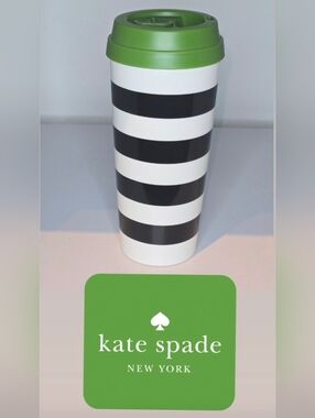 Kate Spade Striped Tumbler - Black & White with Green Lid